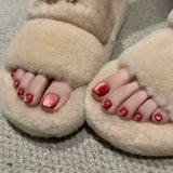 Qfdian  24pcs Light Pink Cat's Eye Press On Nails For Foot Simple Red Wave Point Decor False Toenails Korean Style Summer Fake Toenail