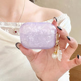 Qfdian Luxury Purple Pearly Shell Pendant Silicone Case For AirPods 1 2 3 4 pro 2 Wireless Bluetooth Earphone Accessories