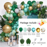 Qfdian  Jungle Animal Party Ballons Garland Arch Kit Green Gold Confetti Balloon Baby Shower Party Birthday Wild One Leaves Decor Globos