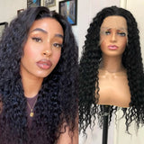 Qfdian Black Wig Deep Curly Synthetic Lace Front Wig Glueless Frontal Long Black Hair Afro Kinky Curly Wigs for Black Women Party Daily