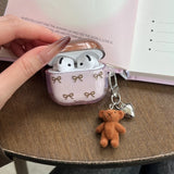 Qfdian  Pink Brown Bow Suitable For Airpods 4 Protective Case Airpods Pro 3 Generation Headphone Case Wireless Bluetooth Protective Case
