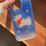 Qfdian Winter scarf puppy shiny fundas for iphone 15pro 14promax 13 15 16 14 pro max 13promax blue gradient anti-fall rope phone case