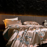 Qfdian 22 Momme Natural Mulberry Silk Luxury Bedding Set Yarn-dyed Jacquard Silk Cotton Duvet Cover Flat Sheet With Pillowcases 4Pcs