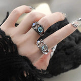 Qfdian  Punk Geometry Moonstone Open Dark Metal Ring For Women Girls Fashion Vintage Jewelry Y2K EMO Grunge EMO Accessories