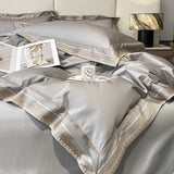 Qfdian Premium 1000TC Egyptian Cotton Luxury Gold Embroidery Hotel Style Bedding Set Duvet Cover Flat/Fitted Bed Sheet Pillowcases 4Pcs