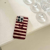 Qfdian Red stripes autume winter 3d bowknot  cover for iphone 15pro 16promax 16 13pro 12 14 13 15 pro max 14promax rope phone case