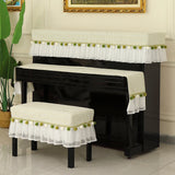 Qfdian  Simple Piano Dust Cover Three Piece Set Home Decoration Dust Piano Covers Cloth Half Draped Piano Keys Stool Cover with Tassel