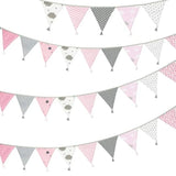 Qfdian  10.8Ft Cotton Triangle Bunting Banner 12pcs Floral Fabric Pennant Flag with Tassels, Double Side Triangle Banner Garland for We
