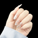 10Pcs Pink Handmade Press on Nails Full Cover Bow Tie Rhinestone Design French Fake Nails Wearable Manicure Nail Tips Art