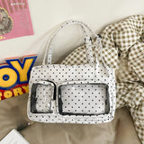 Qfdian Vintage All Match Dots Women's Handbags Casual Y2k Aesthetic Transparent Ita Bags Streetwear Fashion Ins Shoulder Underarm Bag