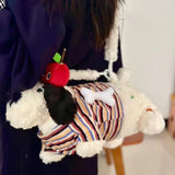 Qfdian Japanese Fluffy Cartoon Striped Dog Shoulder Bag Kawaii Sweet Fashion Women's Handbags Y2k Aesthetic Cute Crossbody Bags Trendy