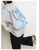 Qfdian Patchwork Contrast Color Nylon Preppy Backpack Women Students Y2k Casual Travel Schoolbags Japanese Drawstring Pleated Backpacks