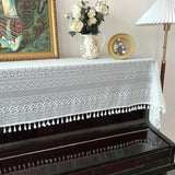 Qfdian  2PCS White Lace Piano Cover Three Piece Set Dust Proof Multiple Piano Covers Beautiful Home Decor Piano Bench Cover