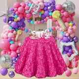 Qfdian  Hot Pink 50" x 102" Satin Rosette Tablecloth Raised 3D Roses Event Party Wedding Bridal Birthday Table Decor