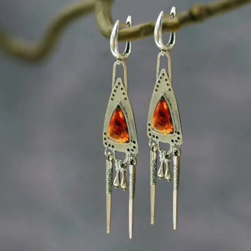 Triangle Water Drop Stone Earrings Personalized Awl Cone Metal Orange Color Statement Earrings For Women Jewelry