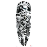 Qfdian Full Arm Tattoo Waterproof Temporary StickerCool Skull Fish Dragon Lion Clock Men Women Art Fake Sticker Glitter Style