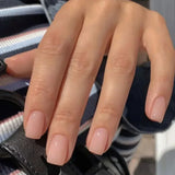 Qfdian  24Pcs Short Square Nude French Tip Press On Nails Set Reusable Acrylic Full Cover Fake Nail with Glue for Women&Girls Decoration