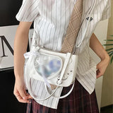 Qfdian Y2K Transparent Love Itabag Zipper Bag Jk Kawaii Shoulder Bag Underarm Commuting Bag Messenger Bag Lace Crossbody Bag Women