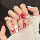 Qfdian  10pcs Handmade Short Almond Press on Nails Sweet Cool Red Star INS Round Dot Design Fake Nail Wearable Spicy Girls False Nails