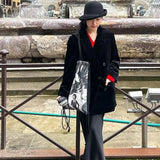 Qfdian Harajuku Women Grunge Shoulder Underarm Bag Y2k Aesthetic Women Casual Shopping Canvas Bags Vintage Drawstring Pleated Handbags