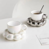 Qfdian  Ceramic Cloud Coffee Mug Sets Creative Makron Flowers Coffee Mug Office Afternoon Tea Cups Kitchen Drinkware Home Accessories