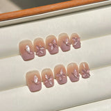 Qfdian 10Pcs Pink Sweet Handmade Press on Nails Full Cover Short French Butterfly Ballerina Cat Eye False Nails Wearable False Nail Tip