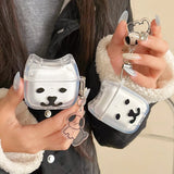 Qfdian Lnteresting Transparent Line Dog Pattern Hard Silicone Headphone Protection Case for AirPods 1 2 3 4 Pro 2 Shell Cute Cat Cover