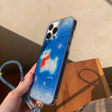 Qfdian Winter scarf puppy shiny fundas for iphone 15pro 14promax 13 15 16 14 pro max 13promax blue gradient anti-fall rope phone case