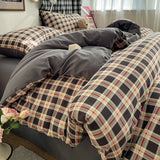 Qfdian  3pcs dark gray plaid Duvet Cover Set (1*Duvet Cover + 2*Pillowcase, Without Core),classic plaid Bedding Set