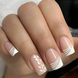 Qfdian 24Pcs Gradient White Fake Nail Short Square Ballet Simple False Nails Press on Wearable Nude Nails Art Full Cover Manicure Tips