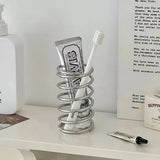 Qfdian Stainless Steel Toothbrush Holder Metal Bathroom Accessories Tool for Toothpaste Makeup Brush Storage Rack Home Decoration