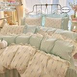 Qfdian 3pcs 100% Cotton Duvet Cover Set (1*Duvet Cover + 2*Pillowcase, Without Core), Korean lace Bedding Set, Soft Comfortable