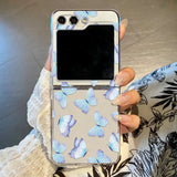 Qfdian  Cute Colorful Love Butterfly Phone Case for Samsung Galaxy Z Flip 6 ZFlip 5 Hard Folding Cover for Samsung ZFlip 4 3 7 Shell