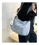 Qfdian Vintage Y2k Aesthetic All Match Shoulder Bags Casual Fashion Chain Underarm Bag Cartoon Women Kawaii Print Handbags Crossbody