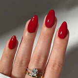 Qfdian  24pcs Glossy Red Cat's Eye Press On Nails Full Cover Nude Color Wearable Almond False Nails Charms Detachable Fake Nail For Girl