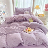 Qfdian  ‌Ins-style Class A ultra-soft double-layer yarn washed cotton 4-piece set, cute quilt cover, student dormitory single and double