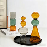 Qfdian  European Style Multicolour Glass Creative Double-layer Glass Transparent Vase Hydroponics Flower Pot Home Desk Decoration