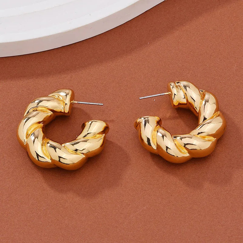 Trendy Circle Twists Hoop Earring for Women Simple Temperament Hyperbole Gold Color Ear Daily Wear Jewelry Party Gifts