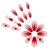 Qfdian  24pcs Valentine's Day Press On Nails  Gradient Red Almond French Style Fake Nails Love Heart 3D Bowknots Designs False Nail
