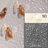 Qfdian 1pcs White 5D Pearl Lace Wave Lines Nail Art Stickers Elegant Exquisite Nail Decoration Decals DIY Self Adhesive Transfer Slider
