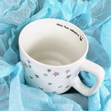 Qfdian  Creative Colorful Five-pointed Star Pattern Water Cups Household Office Items Porcelain White Mug Breakfast Milk Coffee Cup, 1Pc