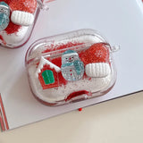 Qfdian  Christmas 3D Snowman Gloves Shiny Quicksand Case For AirPods Pro3 2025 Airpod 4 3 2 Pro 2 Luxury Moving Sand Earphone Hard Cover