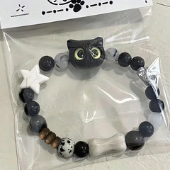 Cute Natural Stone Black Cat Bracelet for Women Men Fashion Cartoon Animal Beaded Bracelets Handmade Fashion Girl Jewelry Gifts