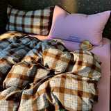 Qfdian  High Quality Beauty Bedding Set Plaid Duvet Cover Bed Sheet Set With Pillowcases Adult Dormitory Queen Size Winter Home Decor