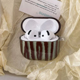 Qfdian  Retro Brown Green Irregular Stripe Earphone Case for AirPods 1 2 3 4 Pro 2 Cover  for AirPods Pro 3 With Hand Strap Lanyard
