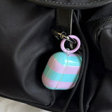 Qfdian Cute Blue Stripe Imd Silicone Earphone Case With Keychain For Apple AirPods 1 2 3 4 Pro 2 Bluetooth Headphone Protection Cover