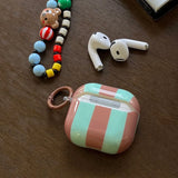 Qfdian Cute Blue Stripe Imd Silicone Earphone Case With Keychain For Apple AirPods 1 2 3 4 Pro 2 Bluetooth Headphone Protection Cover