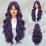 Qfdian  Long Wavy Brown Wig for Women Daily Cosplay Party Overhead Dyeing Wavy Wigs Synthetic Wigs Heat Resistant Wig With Bang