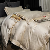 Qfdian Lyocell Cotton Jacquard Soft Silky Luxury Bedding Set Queen King Size Duvet Cover Set Bed Sheet/Fitted Sheet Pillowcases 4Pcs