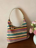 Contrast Color Rainbow Striped Women Top-Handle Bags Fashion Y2k Sweet Shoulder Underarm Bag Casual Shopping Purses and Handbags